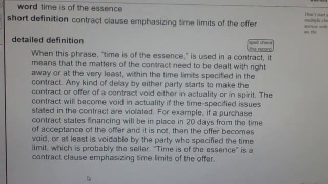time is of the essence Real Estate License Exam Study Guide AgentExamPass.com