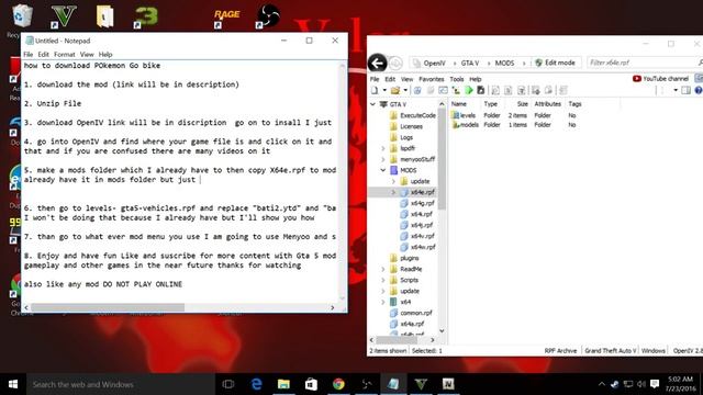 GTA 5 Mods PoKemon Go Bike Motorcycle and Open IV Download Walk though EASY about only 5 minutes