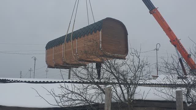 Установка бани "Квадро" 6 метров  краном 25 тонн в Нижнем Новгороде.