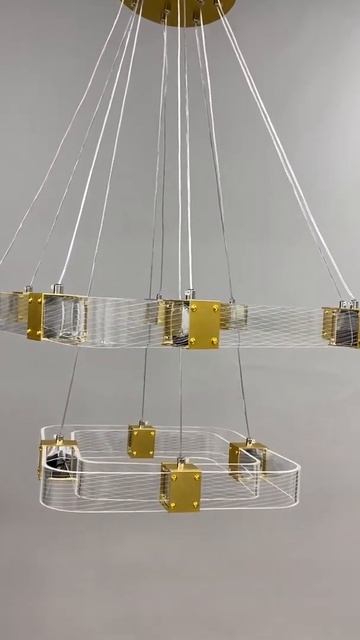 Подвесная Светодиодная люстра на 2 квадрата цвет прозрачный+золото 80W Diasha&1023-400+600