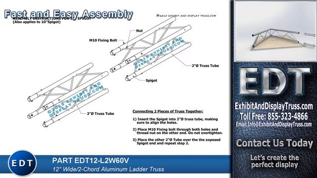 EDT12-L2W60V. 2 Way 60° Junction Vertical. 12" Wide Aluminum Ladder (Flat) Truss.