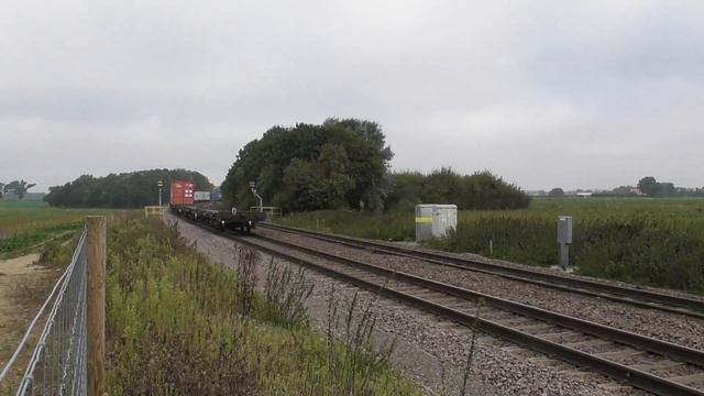 Felixstowe container freight trains passing gun lane footbridge,trimley 24/9/21