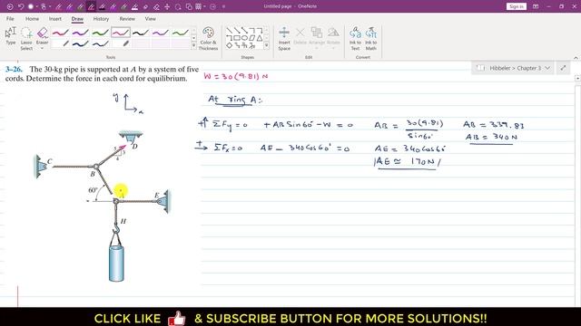 Determine the force in each cord for equilibrium.. (Hibbeler Statics, Chapter 3) Engineers Academy