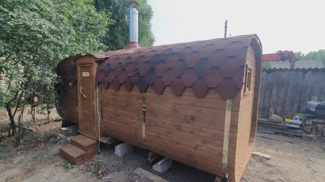 Баня бочка "Квадро" 5 метров с большим окном купить в Заволжье.