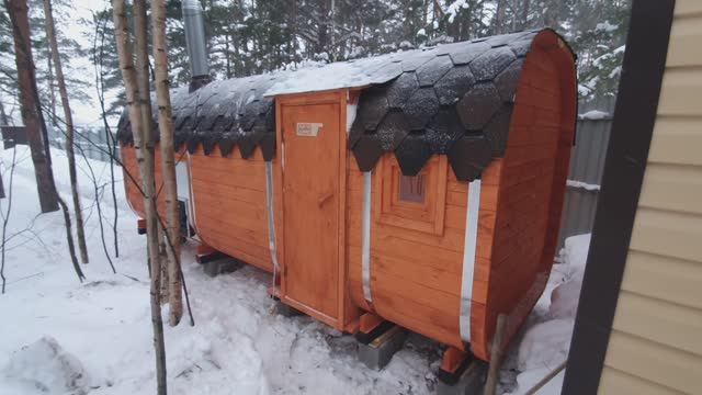 Баня "Квадро" бочка 6 метров с топкой на улицу купить в Урени.