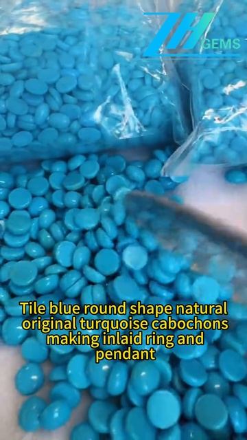 250306-4 Tile blue round shape natural original turquoise cabochons making inlaid ring and pendant,