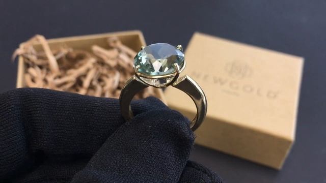 !Кольцо 013 из желтого золота 585 пробы с аметистом зеленым