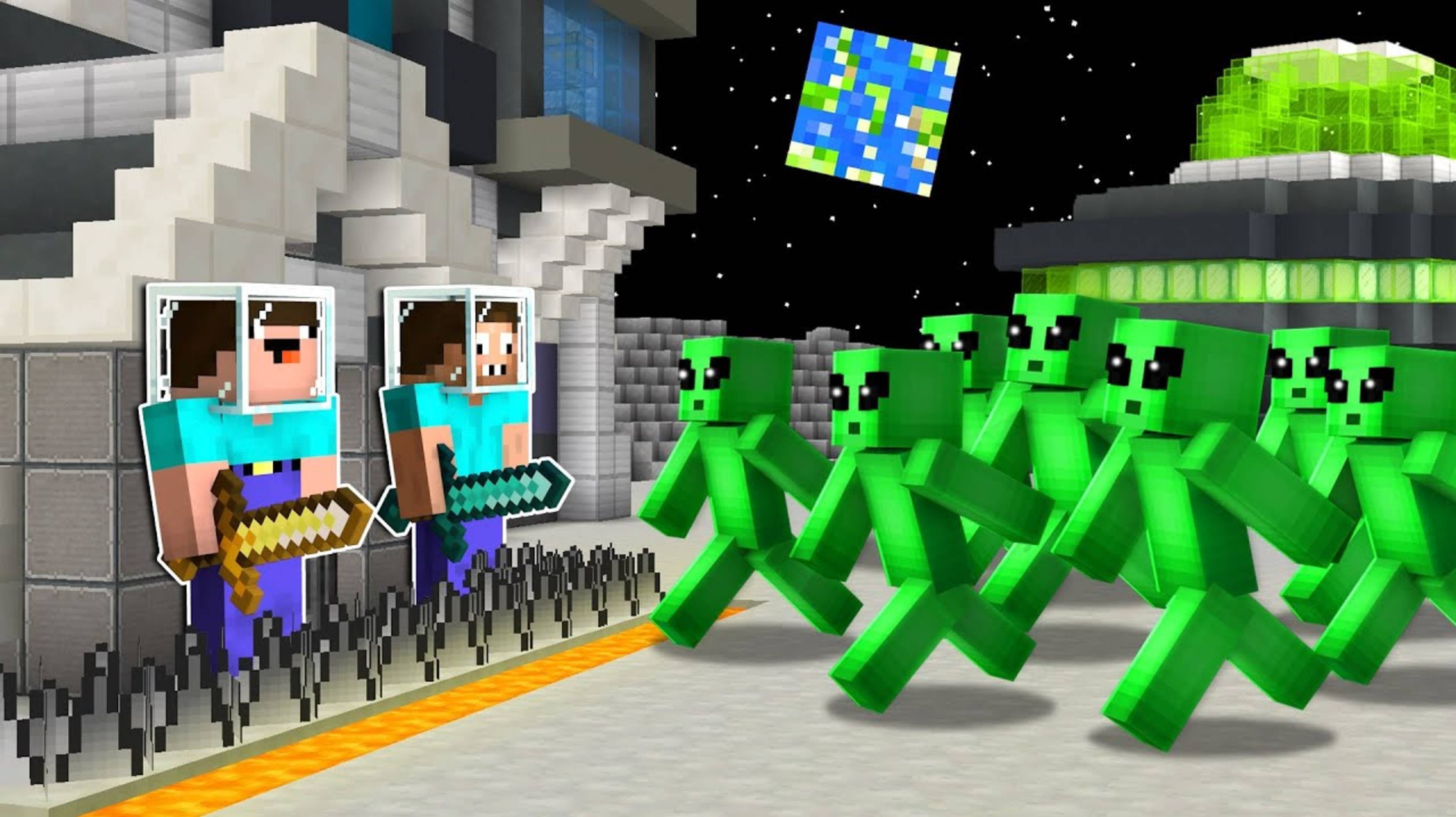 НУБ И ПРО ПОСТРОИЛИ ЗАЩИЩЕННЫЙ ДОМ ПРОТИВ ИНОПЛАНЕТЯН НА ЛУНЕ МАЙНКРАФТ _ НУБИК