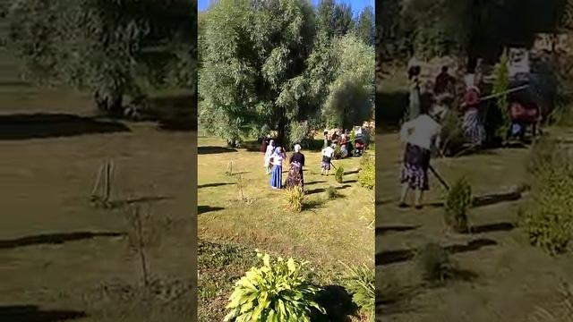 свято-Успенская Феклина пустынь. паломники помогают с уборкой территории