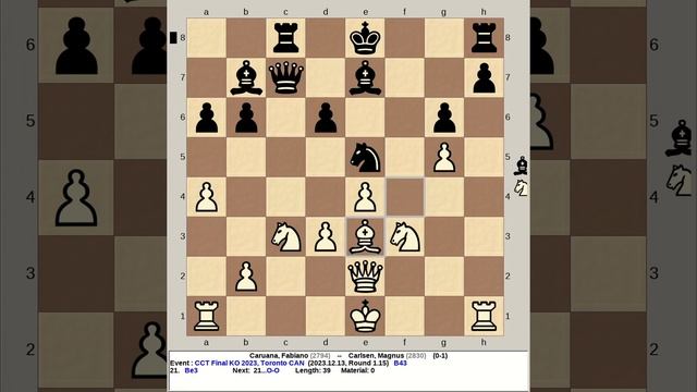 Caruana, Fabiano vs Carlsen, Magnus | Champions Chess Tour Final KO 2023, Toronto Canada R1 15
