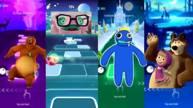 Lemmings vs Gammy Bear vs Rainbow Friends blue vs Masha & the bear | Tiles hop edm rush