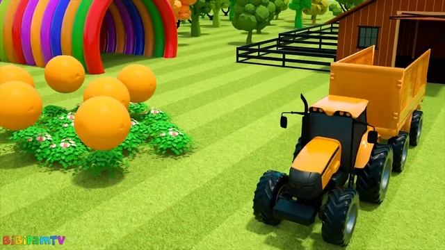 Learn Colors with Tractor and Street Vehicles Fruits Tyre | 동요와 아이 노래 | 어린이 교육