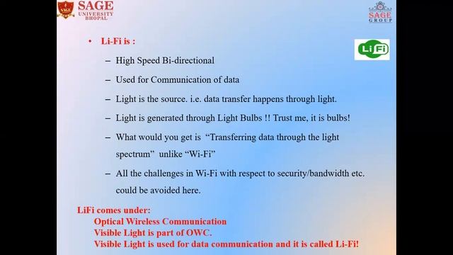 LiFi (light Fidelity)| School of Engineering and Technology| SAGE University Bhopal