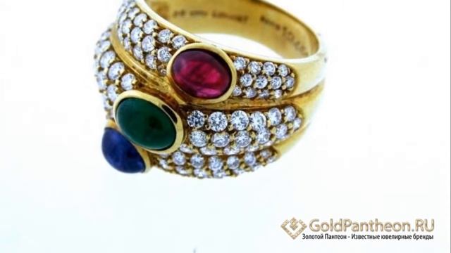 Золотое кольцо с бриллиантами, рубином, изумрудом и сапфиром Chaumet 134683