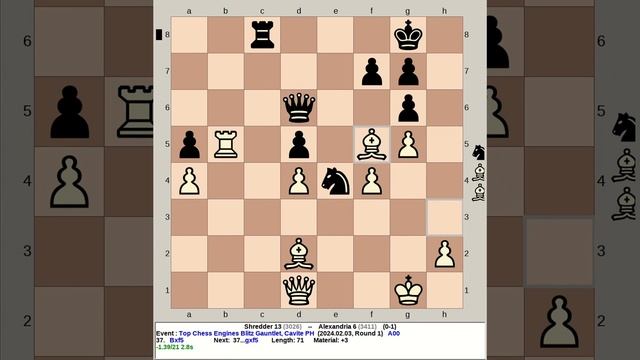 Shredder 13 vs Alexandria 6 | Top Chess Engines Blitz Gauntlet, 240203 R1