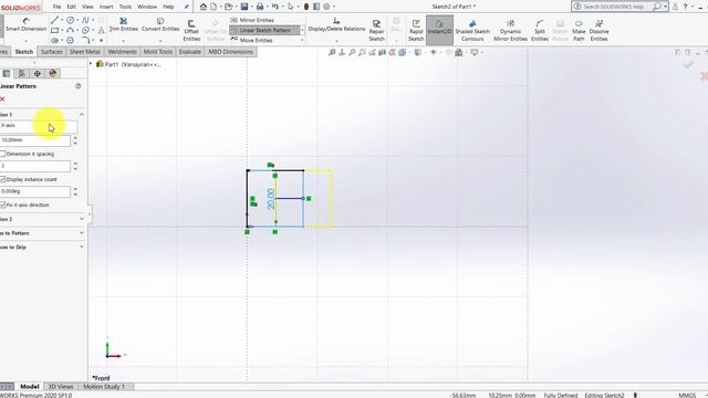Solidworks 2020 ile Sil Baştan-21-Linear Sketch Pattern