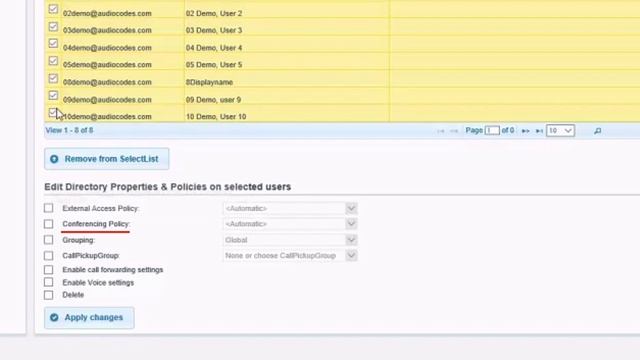 UMP 365 bulk edit set call forward settings
