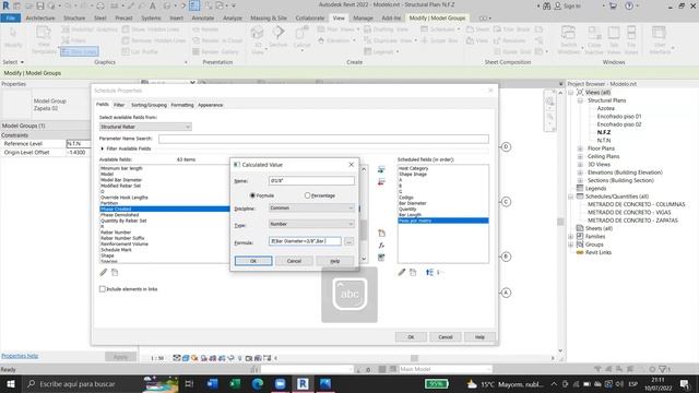 Metrado de acero en zapatas - Revit structure 2022.