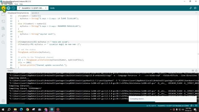 eMuderris, IOT ödev08, thingSpeak.com a gelen sıcaklık/nem değerini gözle, ikaz lambası yak