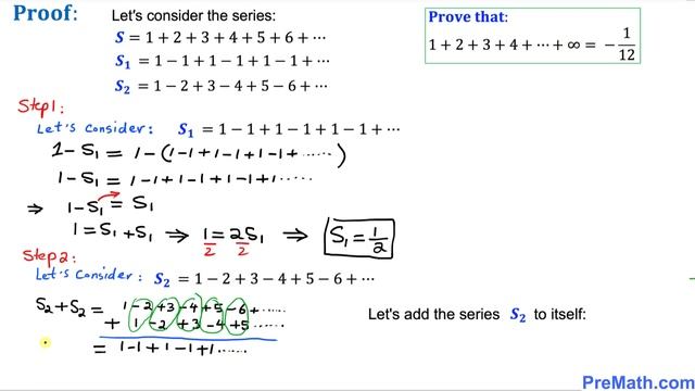 Proof of the Sum of the Natural Numbers: 1 + 2 + 3 + ... + ∞ = -1/12 | EXPLAINED (PRMO)