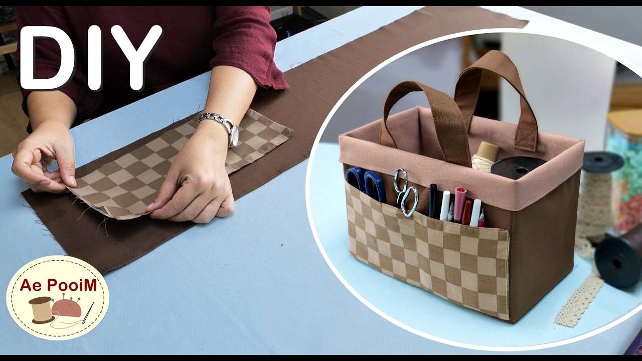 Корзина для хранения из ткани и картона. Как быстро и легко сшить корзину из ткани.