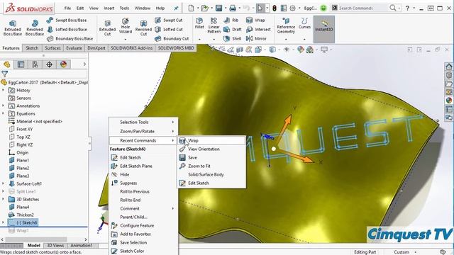SolidWorks 2017 - Wrap onto Freeform Surfaces