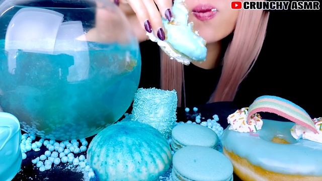 ASMR FISHBOWL CANDY CAKE MARSHMALLOW MACARONS DONUTS | Soft Squishy Eating Sounds