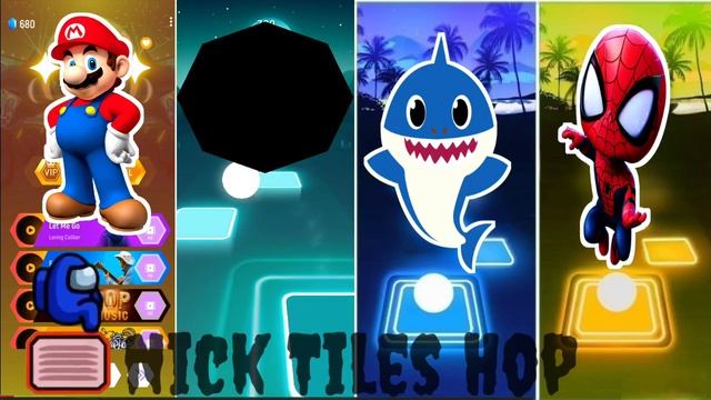 Super Mario vs Omnom vs Baby Shark Blue vs Funko Pop Marvel | Tiles Hop EMD Rush