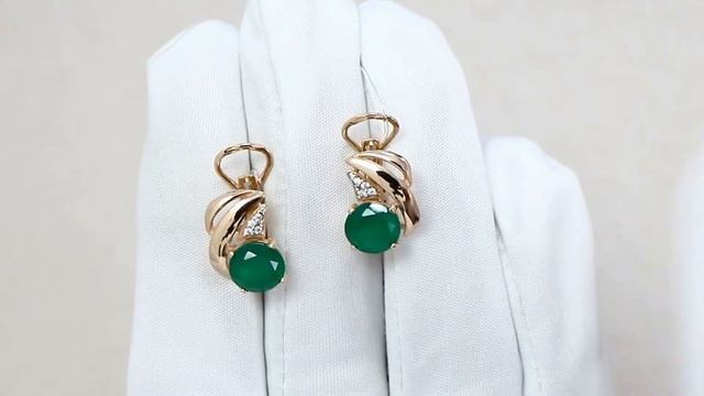 Серьги из золочёного серебра AQUAMARINE с фианитом и агатом А4486709А-п