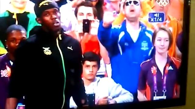 The bottle thrower at the London 2012 olmpics usain bolt 100m goal