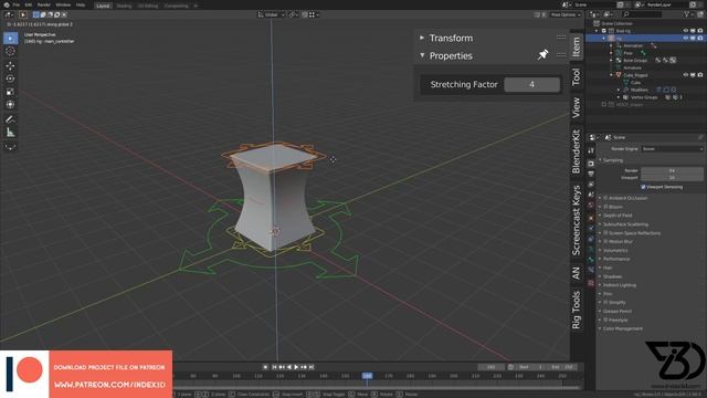 Rigged Default Cube with squeeze and stretch (tutorial link in comment )blender 2.9