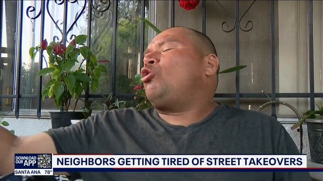Fed-up Anaheim neighbor confronts street takeover crowd with curved machete