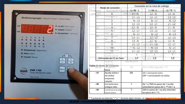 ⚡ Configuracion Regulador de pasos de 6 12 de FRAKO EMR 1100 para banco de capacitores