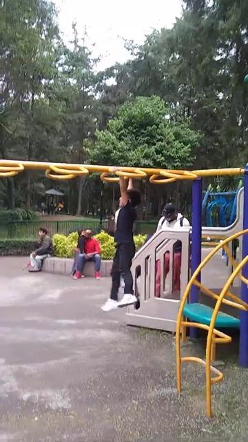 Jugando en el pasamanos.
