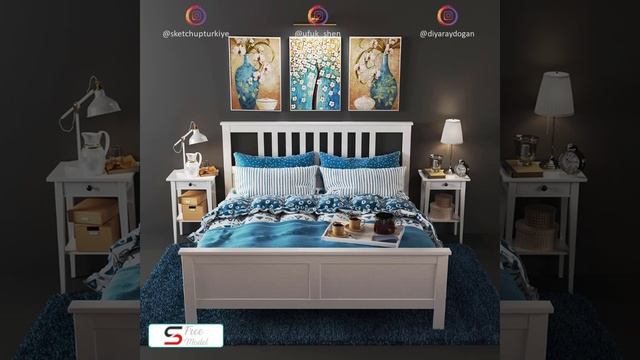 White Wood Bed Design: Sketchup Free Model