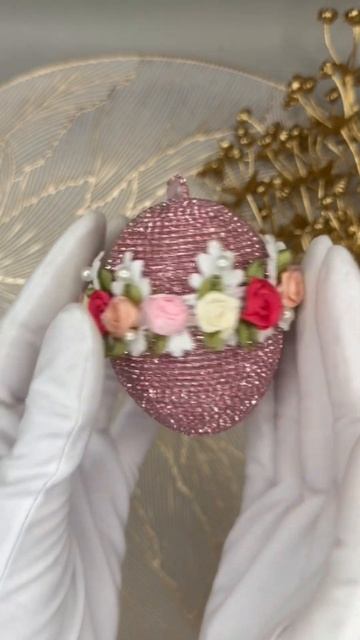 Пасхальное яйцо «Розовый цветок» #decor #handmade #украшениянановыйгод #diamond #идеяподарков