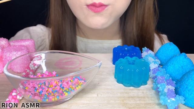 【ASMR】【咀嚼音 】PINK BLUE DESSERTS KONPEITO ROPE CANSY MACARON MUKBANG 먹방 食べる音 EATINGSOUNDS NOTALKING