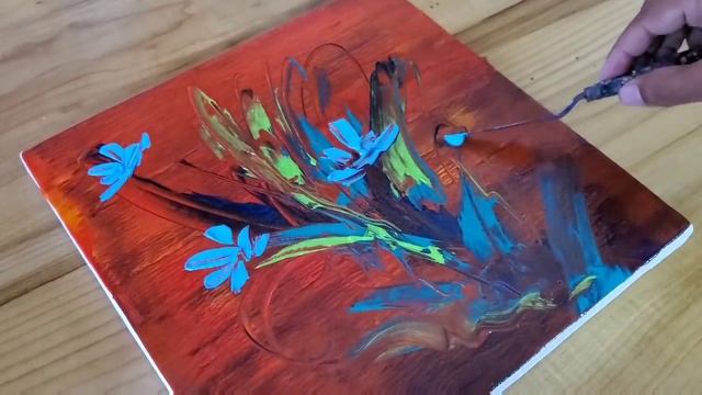 Abstract Florwer Painting Demo / Using Rubber Roller & Palette Knife / Project 100 Days / Day #50