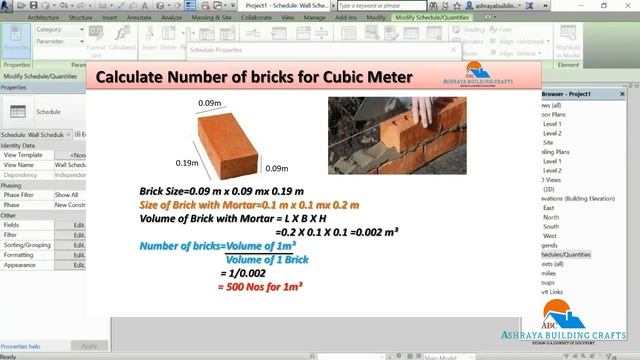 How to calculate Quantity of Bricks ,Cement & Sand for walls in Revit Architecture.....?