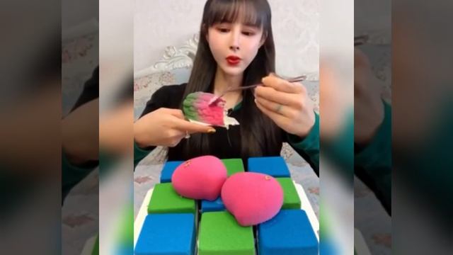 Eat Chinese Girl Pastry Very Fast Green and Pink colour#short