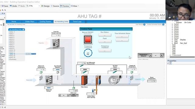 AHU 3D Graphics by Schneider Electric ECOstruxure Building Operation Graphics Builder.