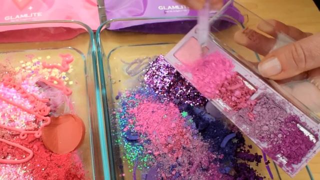 Pink vs Purple Kisses - Mixing Makeup Eyeshadow Into Slime ASMR