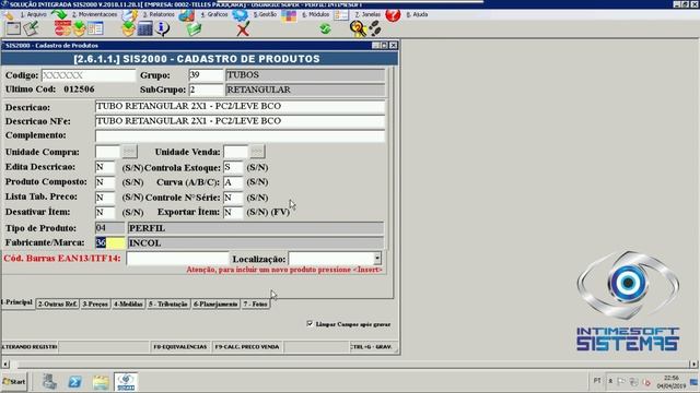SIS2000 - Como cadastrar um produto