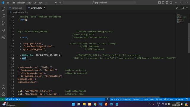 How To Send Email Using PHPMailer In Php Via Contact Form - Gmail SMTP Server
