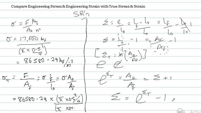 Comparing values of Engineering Stress & Strain with True Stress & Strain