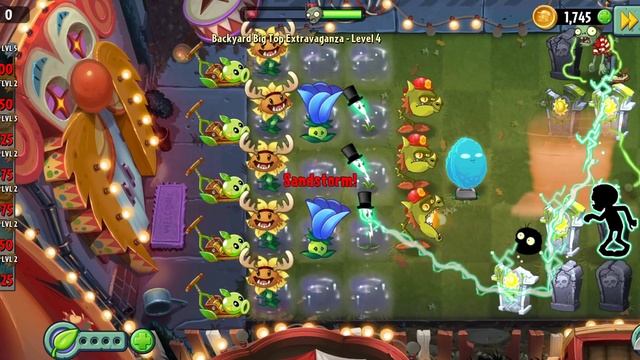 Как пройти 4 уровень в испытание Backyard Big Top в игре PVZ 2