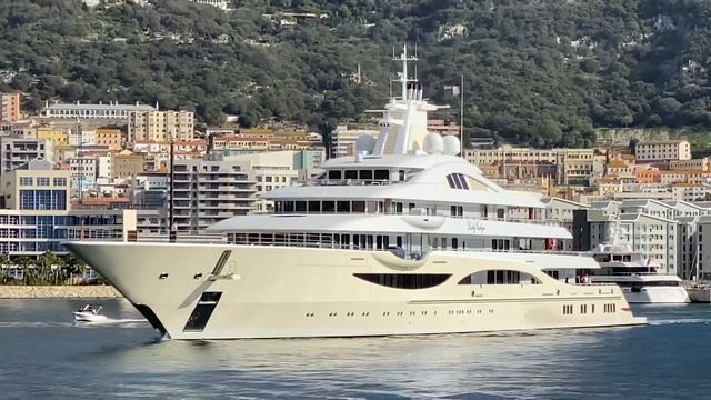 Lady Gulya 111m Lurssen Superyacht (Ex - TIS) departing Gibraltar