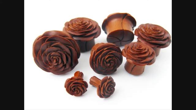 Carved Rose Bud Saba Wood Plugs