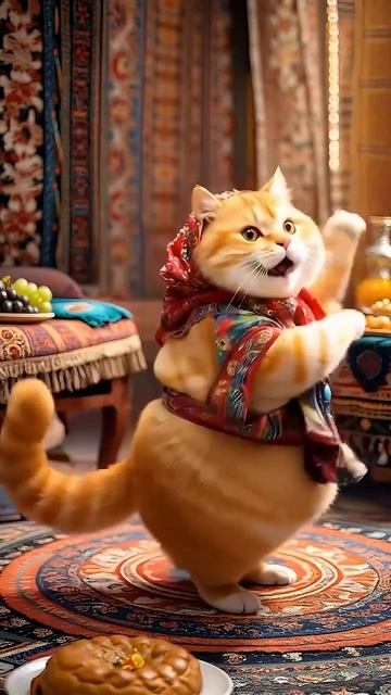 Рыжий котик танцует