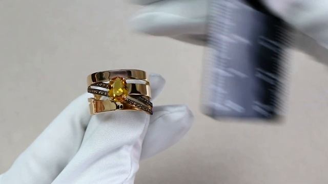 Золотое кольцо Александра с фианитом и цитрином кл3324-6ск-ш